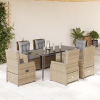 7-delige Tuinset met kussens poly rattan beige