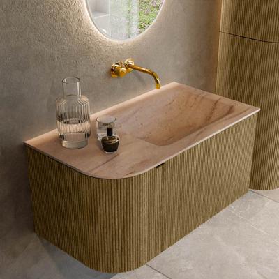 Badmeubel Mondiaz Kurve-Dlux | 85 cm | Meubelkleur Dusk | Wastafelkleur Saba | Solid surface | Wasbak rechter zijde spoelbak | Zonder kraangat(en)
