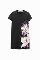 Korte T-shirtjurk met bloemen - BLACK - M