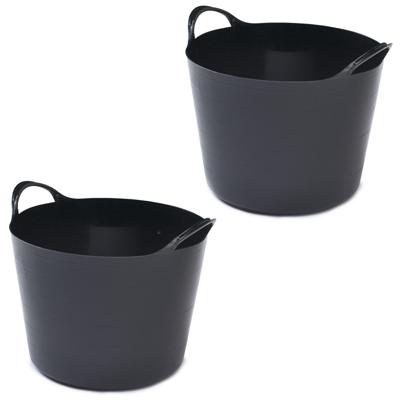 Flexibele emmer - 2x stuks - 14 liter - Kunststof - Zwart - 32 x 36 x 25 cm