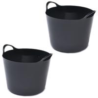 Flexibele emmer - 2x stuks - 14 liter - Kunststof - Zwart - 32 x 36 x 25 cm
