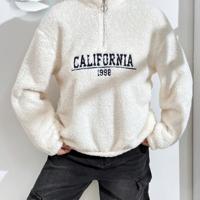 Bon&Bon EZwear Half Zip Fleece Sweatshirt - Letter Embroidery Beige Top Beige / M