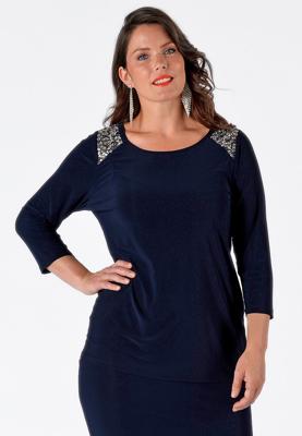 Yoek Shirt relax met stenen | Blauw | Maat L