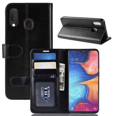R64 textuur één fold horizontale Flip lederen case voor Galaxy A20e met houder & kaartsleuven & portemonnee (zwart)