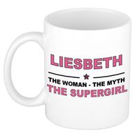 Naam cadeau mok/ beker Liesbeth The woman, The myth the supergirl 300 ml - Naam mokken