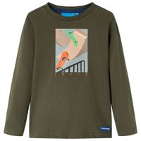 Kindershirt met lange mouwen skateboardprint 128 kakikleurig