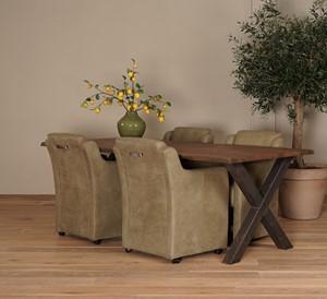 Set van 4 Olijfgroene leren landelijke eetkamerfauteuils Mass - Kenia Leer Olive (olijfgroen leer)