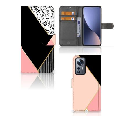 Xiaomi 12 Pro | Book Case | Zwart Roze Vormen