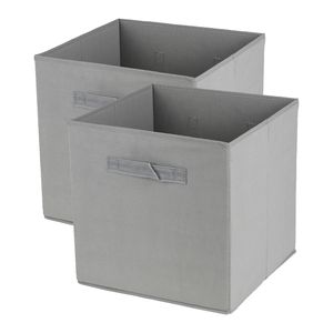 Opbergmand/kastmand Square Box - 2x - karton/kunststof - 29 liter - betongrijs - 31 x 31 x 31 cm