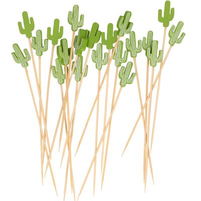 Cocktail/tapas prikkers - Mexicaanse cactus - 20x stuks - bamboo - 12 cm