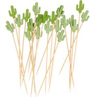 Cocktail/tapas prikkers - Mexicaanse cactus - 20x stuks - bamboo - 12 cm
