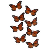 Gerimport Kerst vlinders - 12x stuks - oranje - op clip - 12 x 6 cm - kunststof - kerstboomversierin