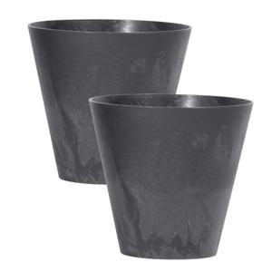 Bloempot/plantenpot voor buiten - Set van 2x stuks - kunststof - antraciet - D25 x H23 cm - 7 liter