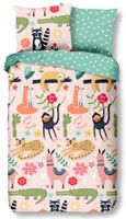 Good Morning dekbedovertrek junior 120 x 150 cm katoen groen/roze - thumbnail