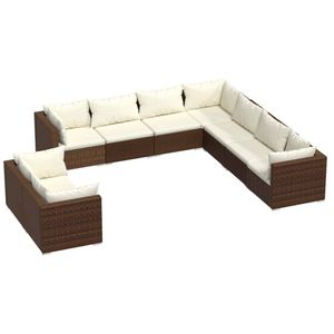 vidaXL 9-delige Loungeset met kussens poly rattan bruin