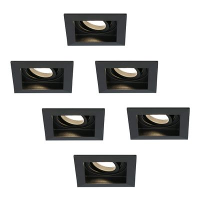 HOFTRONIC™ Set van 6 Fresno LED inbouwspots vierkant - Kantelbaar - 5W 400lm - GU10 2700K Warm wit Dimbaar - Zwart - IP20 Plafondspots voor binnen
