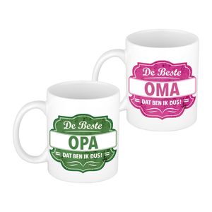 Beste opa/oma verjaardag cadeau drinkmokken set - 300 ml - Keramiek