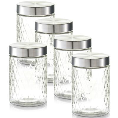 Zeller keuken voorraadpotten / bewaarpotten - 5x - 1200 ml - geruit glas - 11 x 17 cm