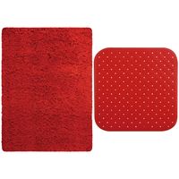 MSV Douche anti-slip mat en droogloop mat - Venice badkamer set - rubber/microvezel - rood - thumbnail