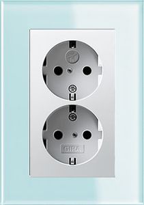 Dubbel stopcontact wit glanzend met Gira esprit mint glas afdekraam recht