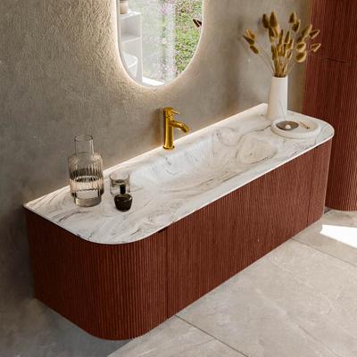 Badmeubel Mondiaz Kurve-Dlux | 140 cm cm | Meubelkleur Ruby | Wastafelkleur Glace | Solid surface | Wasbak midden spoelbak | 1 kraangat