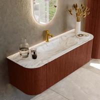 Badmeubel Mondiaz Kurve-Dlux | 140 cm cm | Meubelkleur Ruby | Wastafelkleur Glace | Solid surface | Wasbak midden spoelbak | 1 kraangat