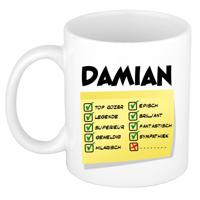 Naam mok Damian - wit - top gozer - keramiek - 300 ml - cadeau collega beker