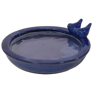 Mega Collections Vogelbad/voederschaal -  blauw -  keramiek - D30 x H11 cm - drinkschaal voor tuinvogels   -