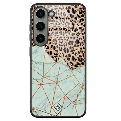 Samsung Galaxy S23 glazen hardcase - Luipaard marmer mint