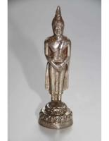 Zwaar Bronzen Boeddha Beeldje Verzilverde Toplaag Dagbeeldje Zondag - thumbnail