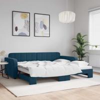 Slaapbank met onderschuifbed 90x200 cm fluweel blauw