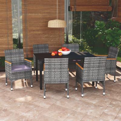 7-delige Tuinset met kussens poly rattan grijs