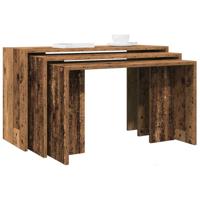 3-delige Tafeltjesset bewerkt hout oud houtkleurig