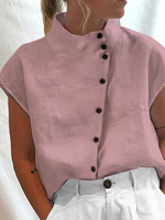 Women's Cotton Linen Stand Collar Casual Shirt - thumbnail