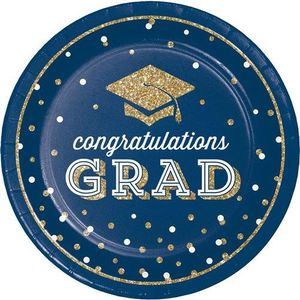 Borden ’Congratulations Grad’ Blauw Glitter 23cm (8st)