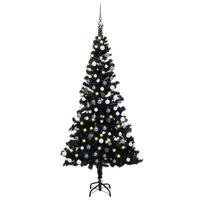 VidaXL Kunstkerstboom met verlichting en kerstballen 150 cm PVC zwart - thumbnail