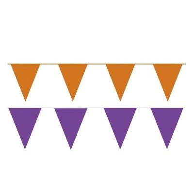 Feest versiering punt vlaggetjes pakket - 60 meter - paars en oranje - slingers / vlaggenlijnen