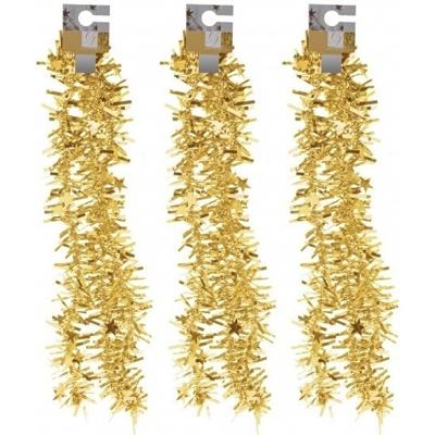 Folieslinger - 3x - met sterretjes - goud - kerstboomversiering - 180 cm