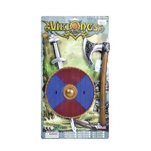 Viking zwaard met rood/blauw schild en bijl set   -
