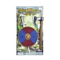 Viking zwaard met rood/blauw schild en bijl set   - - thumbnail