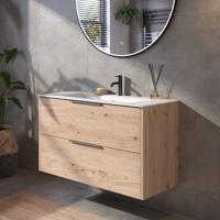 Saqu Lima voorgemonteerd badmeubel met grafiet greep incl. keramische wastafel 101x51cm naturel eiken