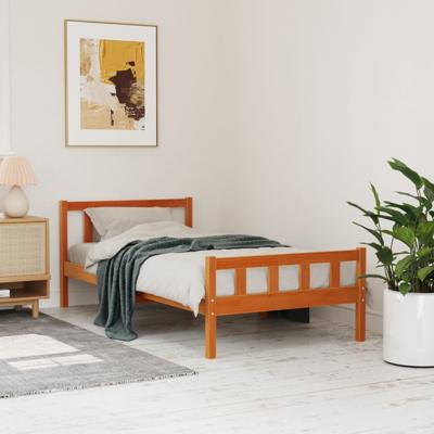 Bedframe zonder matras massief grenenhout wasbruin 75x190 cm