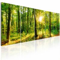 Schilderij - Magisch woud , geel groen , 5 luik , boom - thumbnail