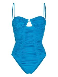 Self-Portrait maillot de bain à fronces - Bleu