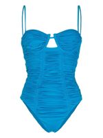 Self-Portrait maillot de bain à fronces - Bleu
