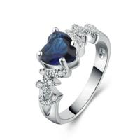 925 sterling zilveren vrouwen hart patroon diamanten ring Ringmaat: 10 (blauw)