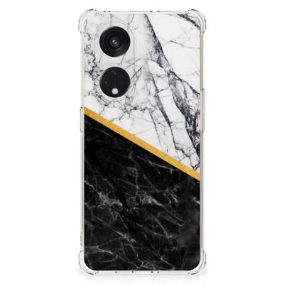 OPPO Reno8 T 5G Anti-Shock Hoesje Marmer Wit Zwart - Origineel Cadeau Man OPPO Reno8 T 5G Anti-Shock Hoesje Marmer Wit Zwart - Origineel Cadeau Man