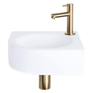 Differnz Cleo fonteinset - 30x30x10cm - Kwartrond - 1 kraangat - Recht matte goude kraan - Keramiek Wit 38.401.19