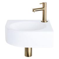Differnz Cleo fonteinset - 30x30x10cm - Kwartrond - 1 kraangat - Recht matte goude kraan - Keramiek Wit 38.401.19