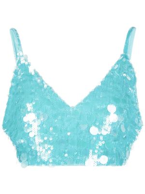 P.A.R.O.S.H. haut crop orné de sequins à col v - Bleu P.A.R.O.S.H. haut crop orné de sequins à col v - Bleu